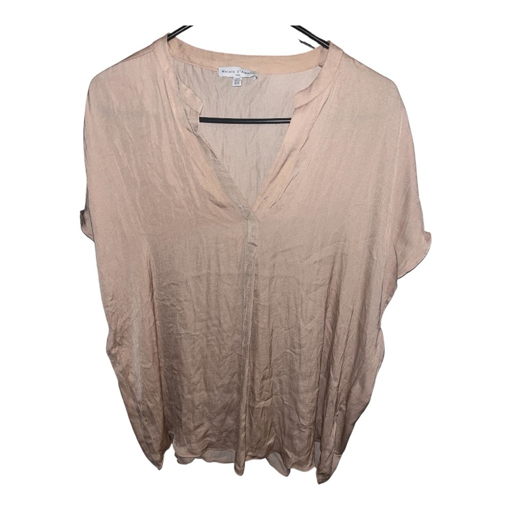 2/$20 🩷 Maison d’Amelie Women’s Collarless V Neck Pullover Blouse SIZE XL BROWN
